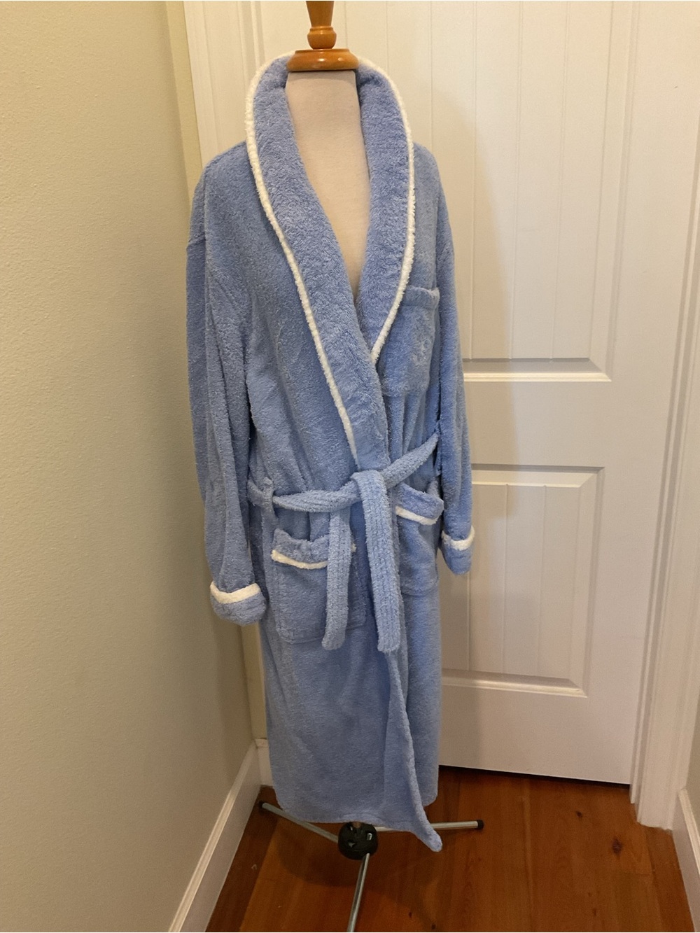 Frette Pale Blue Plush Bathrobe with White Label
